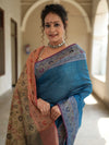 Banarasee Cotton Silk Saree With Resham Border & Pallu-Blue