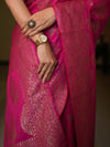 Banarasee Semi-Chiffon Saree With Antique Zari Work-Pink