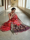 Banarasee Cotton Silk Saree With Resham Work & Pallu-Red & Maroon
