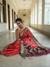 Banarasee Cotton Silk Saree With Resham Work & Pallu-Red & Maroon