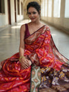 Banarasee Cotton Silk Saree With Resham Work & Pallu-Red & Maroon