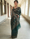 Banarasee Semi-Chiffon Saree With Antique Zari Work-Green