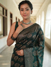Banarasee Semi-Chiffon Saree With Antique Zari Work-Green