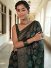 Banarasee Semi-Chiffon Saree With Antique Zari Work-Green