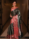 Banarasee Handwoven Tissue Saree Zari Design & Border-Black & Peach