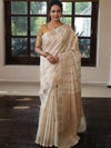Banarasee Handloom Pure Chiniya Silk Saree With Zari Work & Border-Cream
