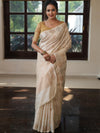 Banarasee Handloom Pure Chiniya Silk Saree With Zari Work & Border-Cream