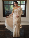 Banarasee Handloom Pure Chiniya Silk Saree With Zari Work & Border-Cream