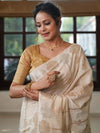 Banarasee Handloom Pure Chiniya Silk Saree With Zari Work & Border-Cream