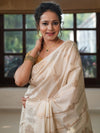 Banarasee Handloom Pure Chiniya Silk Saree With Zari Work & Border-Cream