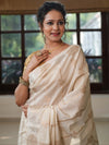 Banarasee Handloom Pure Chiniya Silk Saree With Zari Work & Border-Cream
