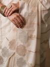 Banarasee Handloom Pure Chiniya Silk Saree With Zari Work & Border-Cream