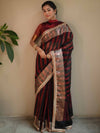 Banarasee Handwoven Tissue Saree With Gold Zari Border & Lace-Black & Red