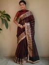 Banarasee Handwoven Tissue Saree With Gold Zari Border & Lace-Black & Red