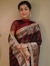 Banarasee Handwoven Tissue Saree With Gold Zari Border & Lace-Black & Red
