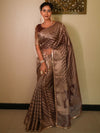 Banarasee Handwoven Tissue Saree With Zari Design & Broder-Brown