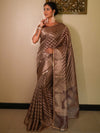 Banarasee Handwoven Tissue Saree With Zari Design & Broder-Brown