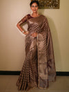 Banarasee Handwoven Tissue Saree With Zari Design & Broder-Brown