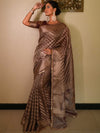 Banarasee Handwoven Tissue Saree With Zari Design & Broder-Brown