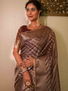 Banarasee Handwoven Tissue Saree With Zari Design & Broder-Brown
