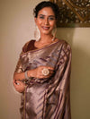 Banarasee Handwoven Tissue Saree With Zari Design & Broder-Brown