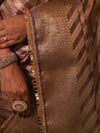 Banarasee Handwoven Tissue Saree With Zari Design & Broder-Brown