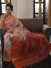 Banarasee Cotton Silk Saree With Resham Work & Pallu-Cream & Peach