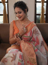 Banarasee Cotton Silk Saree With Resham Work & Pallu-Cream & Peach