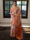 Banarasee Cotton Silk Saree With Resham Work & Pallu-Cream & Peach