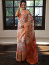 Banarasee Cotton Silk Saree With Resham Work & Pallu-Cream & Peach
