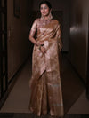Banarasee Handwoven Tissue Saree With Embroidered Design & Zari Border-Rose Gold