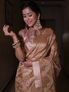 Banarasee Handwoven Tissue Saree With Embroidered Design & Zari Border-Rose Gold