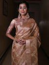 Banarasee Handwoven Tissue Saree With Embroidered Design & Zari Border-Rose Gold