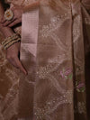Banarasee Handwoven Tissue Saree With Embroidered Design & Zari Border-Rose Gold