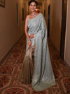 Banarasee Handwoven Tissue Saree With Lace Border-Light Blue