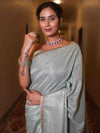 Banarasee Handwoven Tissue Saree With Lace Border-Light Blue