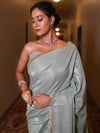 Banarasee Handwoven Tissue Saree With Lace Border-Light Blue