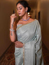 Banarasee Handwoven Tissue Saree With Lace Border-Light Blue