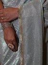 Banarasee Handwoven Tissue Saree With Lace Border-Light Blue