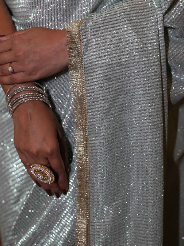 Banarasee Handwoven Tissue Saree With Lace Border-Light Blue