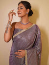 Banarasee Handwoven Tissue Saree With Lace Border-Purple
