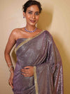 Banarasee Handwoven Tissue Saree With Lace Border-Purple
