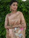 Banarasee Handwoven Tissue Saree With Embroidered Design & Zari Border-Rose Gold
