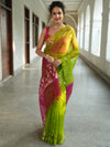 Banarasee Organza Saree With Gold Zari Jaal Design & Dual Color-Green & Pink