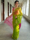 Banarasee Organza Saree With Gold Zari Jaal Design & Dual Color-Green & Pink