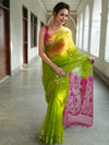 Banarasee Organza Saree With Gold Zari Jaal Design & Dual Color-Green & Pink
