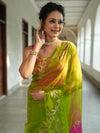 Banarasee Organza Saree With Gold Zari Jaal Design & Dual Color-Green & Pink