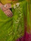 Banarasee Organza Saree With Gold Zari Jaal Design & Dual Color-Green & Pink
