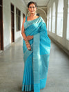 Banarasee Handwoven Cotton Silk Saree Zari Buti & Border-Light Blue