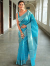 Banarasee Handwoven Cotton Silk Saree Zari Buti & Border-Light Blue